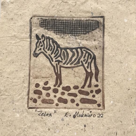 Animal Print Etchings on Handmade Paper by Emmanuel Mukwiro "Zebra" & "Giraffe" - Picture 5 of 7